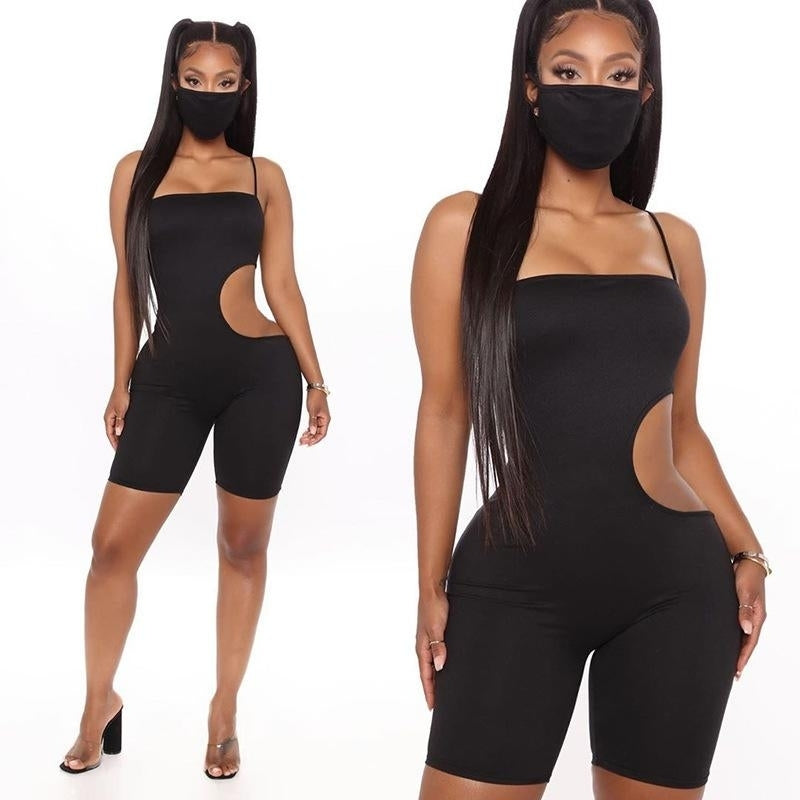 Womens  Sexy Suspenders Short Cutout Sports Jumpsuit Image 6