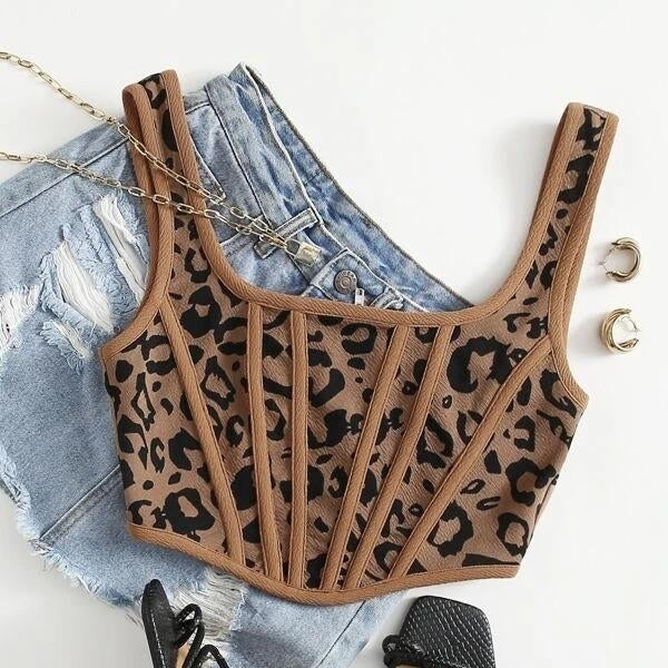 Zip Back Tape Asymmetrical Hem Leopard Tank Top Image 1