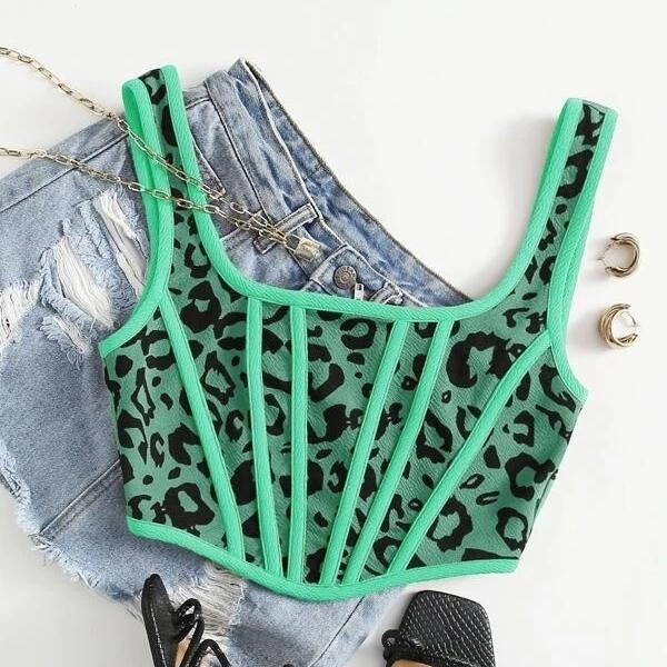 Zip Back Tape Asymmetrical Hem Leopard Tank Top Image 7