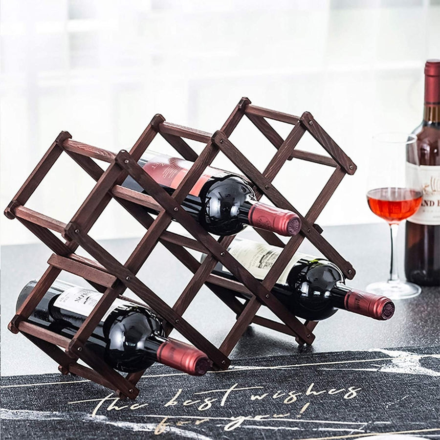 Foldable Free Standing 10-Bottle Wooden Wine Stand Image 1