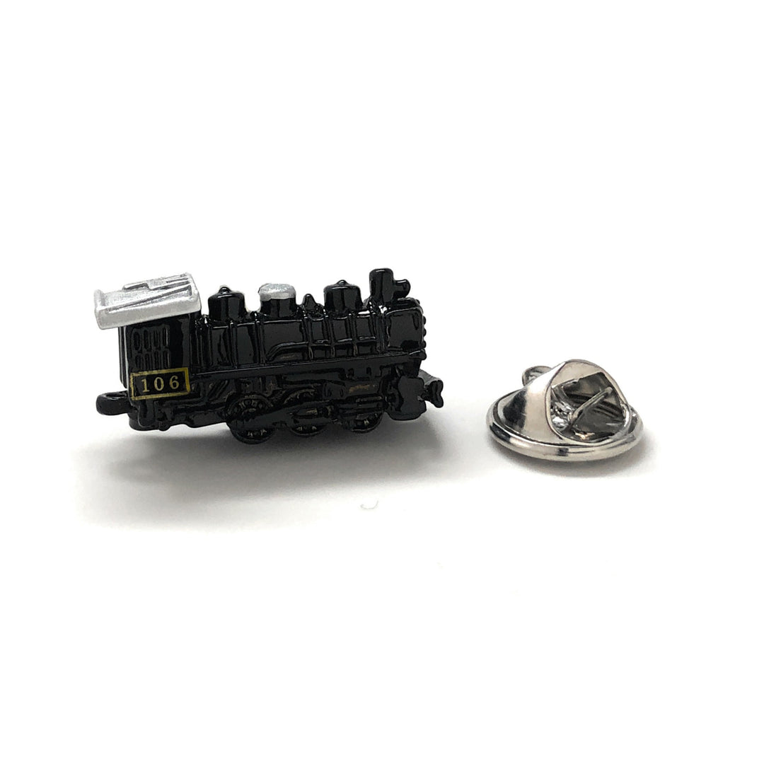 Lapel Pin Black Train Engine Enamel Pin Old School Locomotive Tie Pin Train Lover Image 1