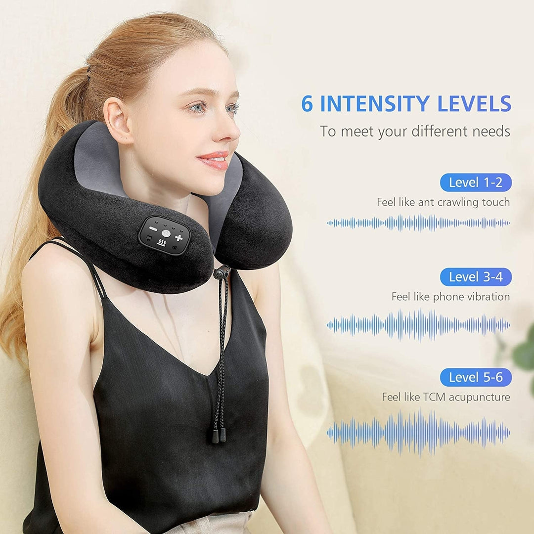 Travel Pillow and Neck Massager with Heat Memory Foam Neck Pillow 3 Modesand 6 Levels Vibration Image 1