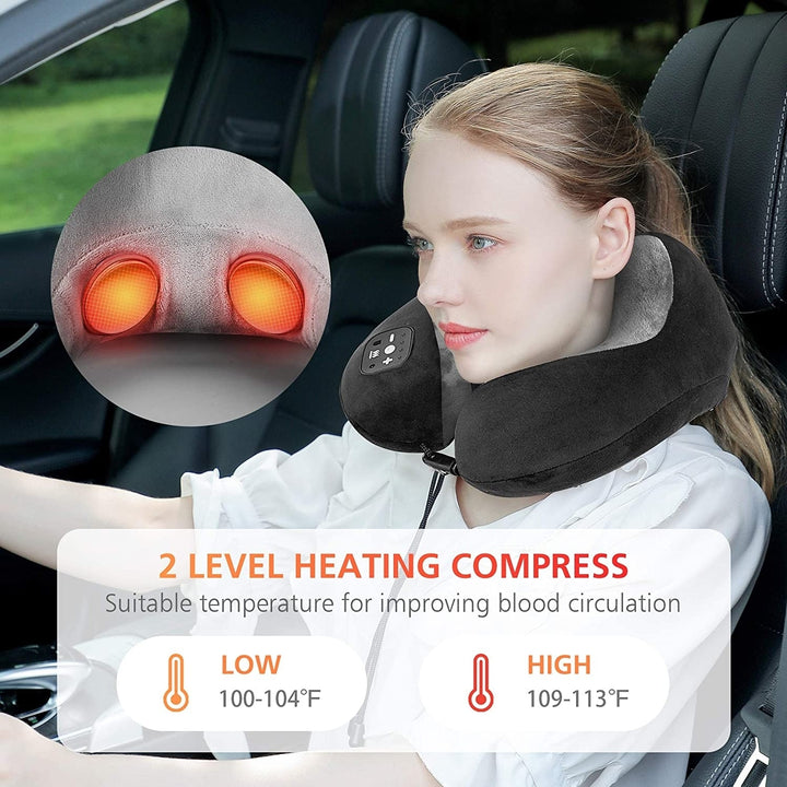 Travel Pillow and Neck Massager with Heat Memory Foam Neck Pillow 3 Modesand 6 Levels Vibration Image 2