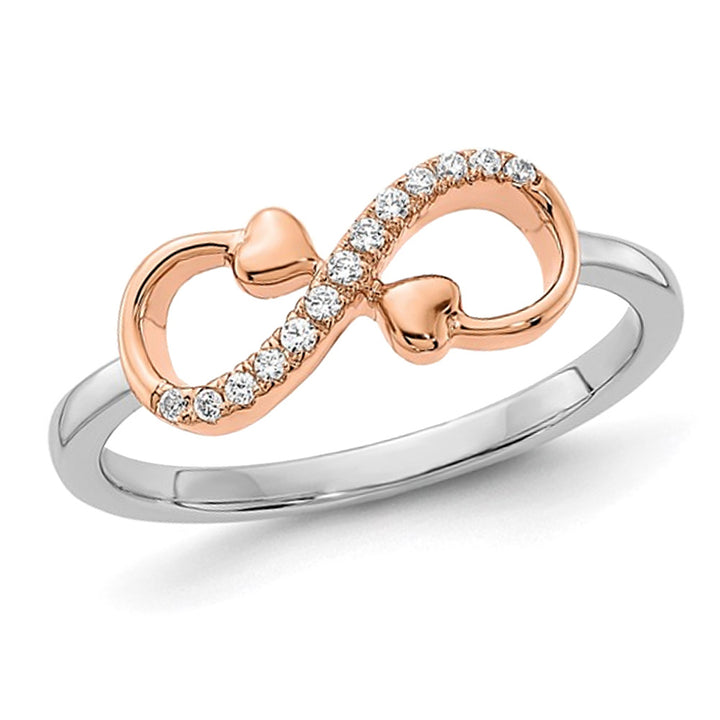 14K White and Rose Gold Infinity Heart Ring with Accent Diamonds Image 1