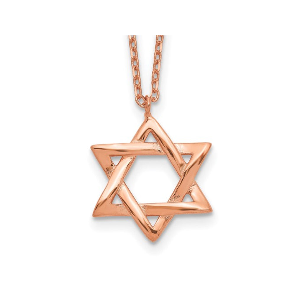 Rose Plated Sterling Silver Polished Star Of David Necklace with Chain (16.5 Inches) Image 1