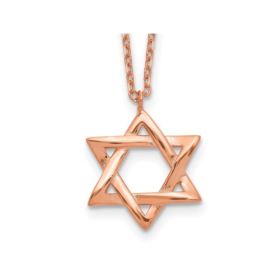 Rose Plated Sterling Silver Polished Star Of David Necklace with Chain (16.5 Inches) Image 1