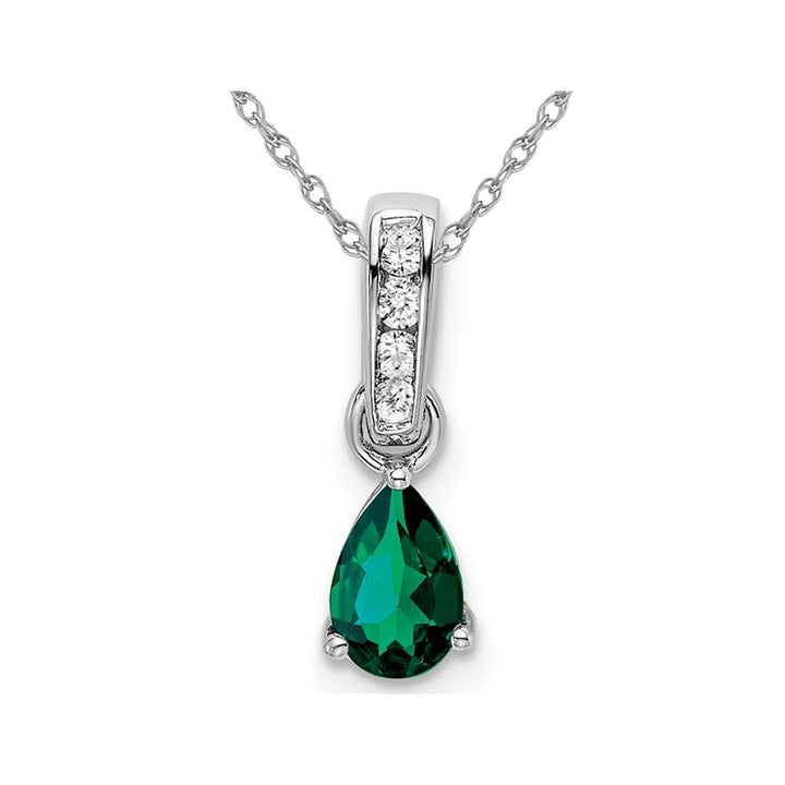 1/2 Carat (ctw) Lab-Created Drop Emerald Pendant Necklace in 10K White Gold with Chain Image 1