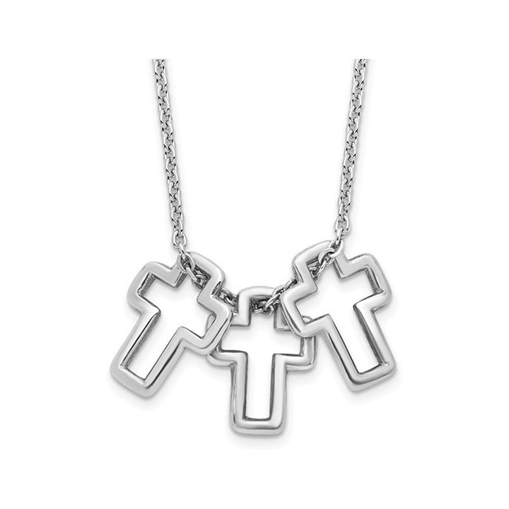 Polished Sterling Silver 3-Cross Necklace Image 1