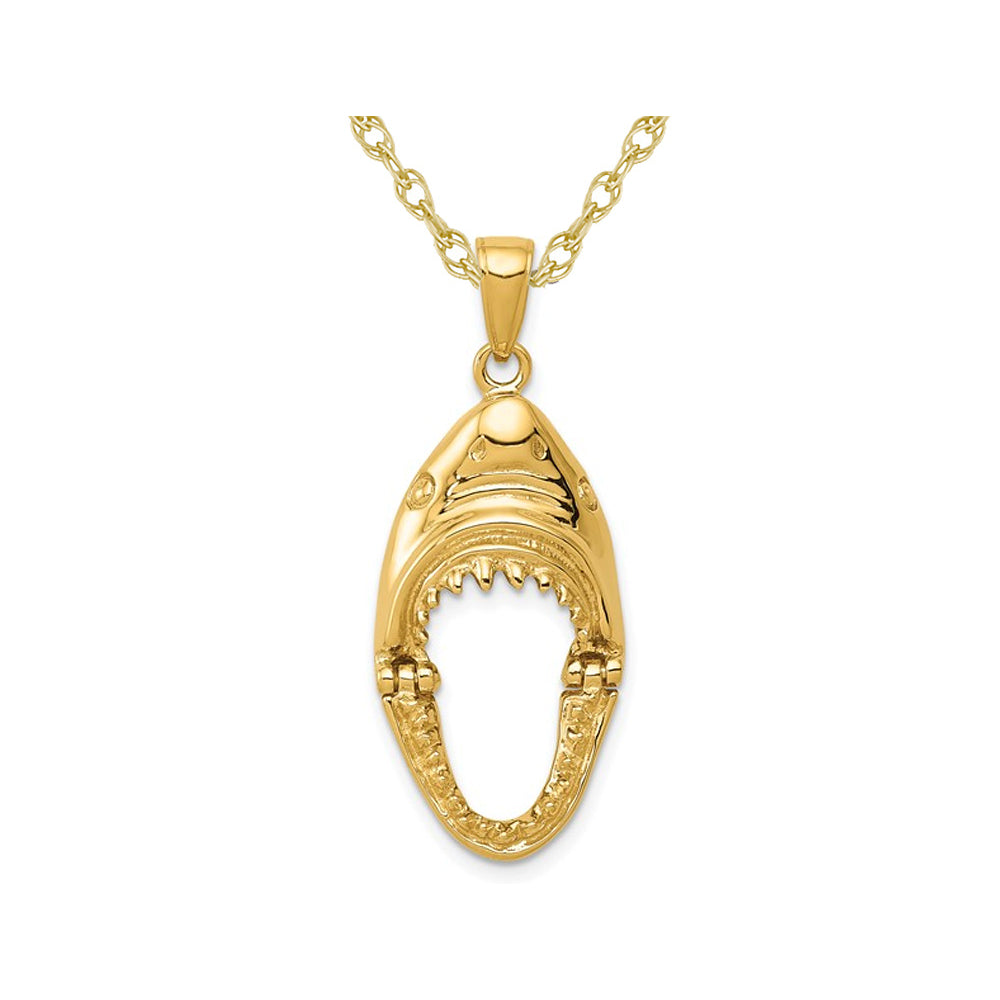 Open Mouth Shark Charm Pendant Necklace in 14K Yellow Gold with Chain Image 1