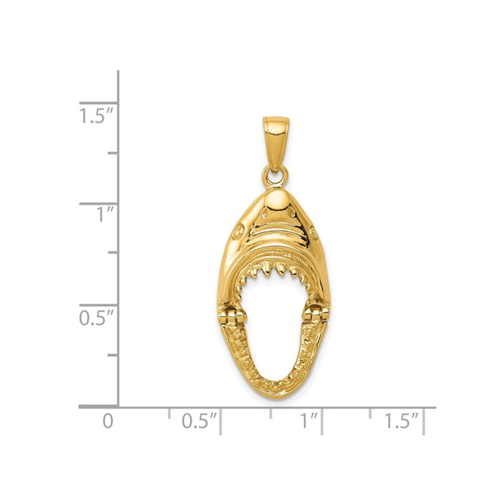 Open Mouth Shark Charm Pendant Necklace in 14K Yellow Gold with Chain Image 2