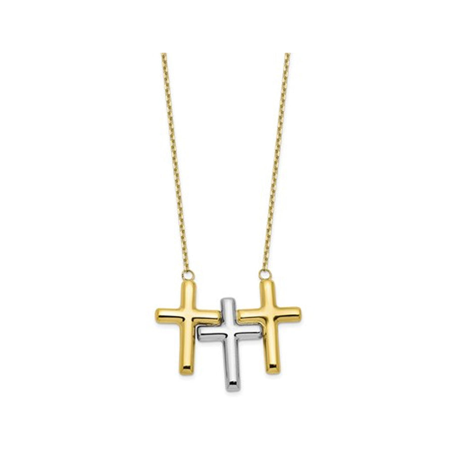 10K Yellow and White Gold Polished 3-Cross Necklace Image 1