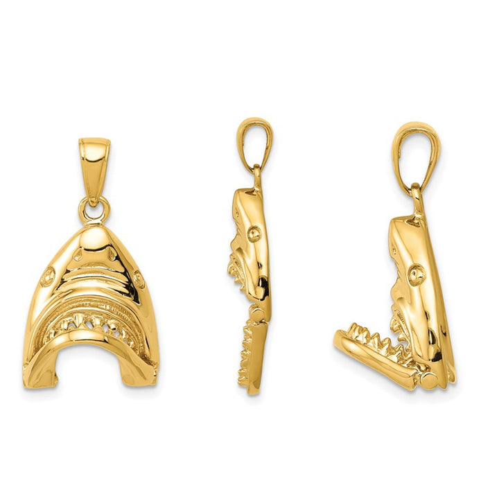 Open Mouth Shark Charm Pendant Necklace in 14K Yellow Gold with Chain Image 3