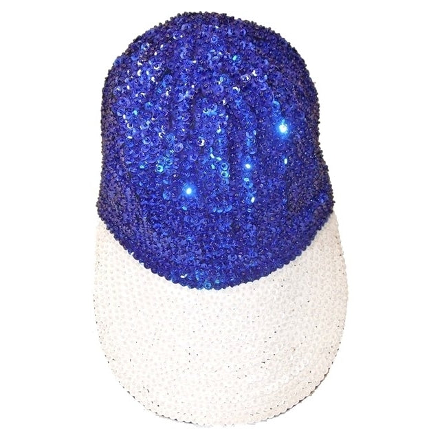 Sequin Baseball Cap Blue with White Brim Image 1