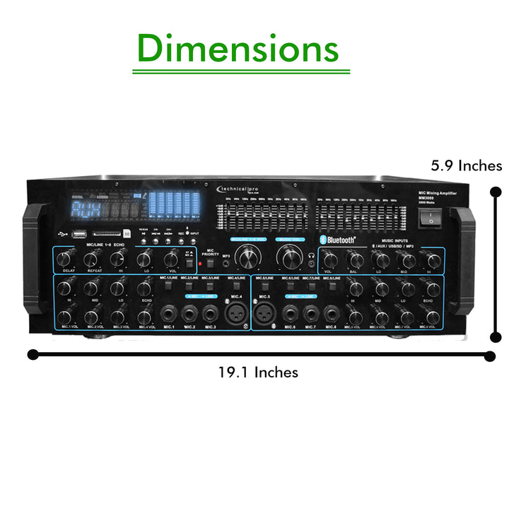 Technical Pro 3000W Mic Mixing Amplifier USB SD Card Bluetooth Dual Equalizer Image 4