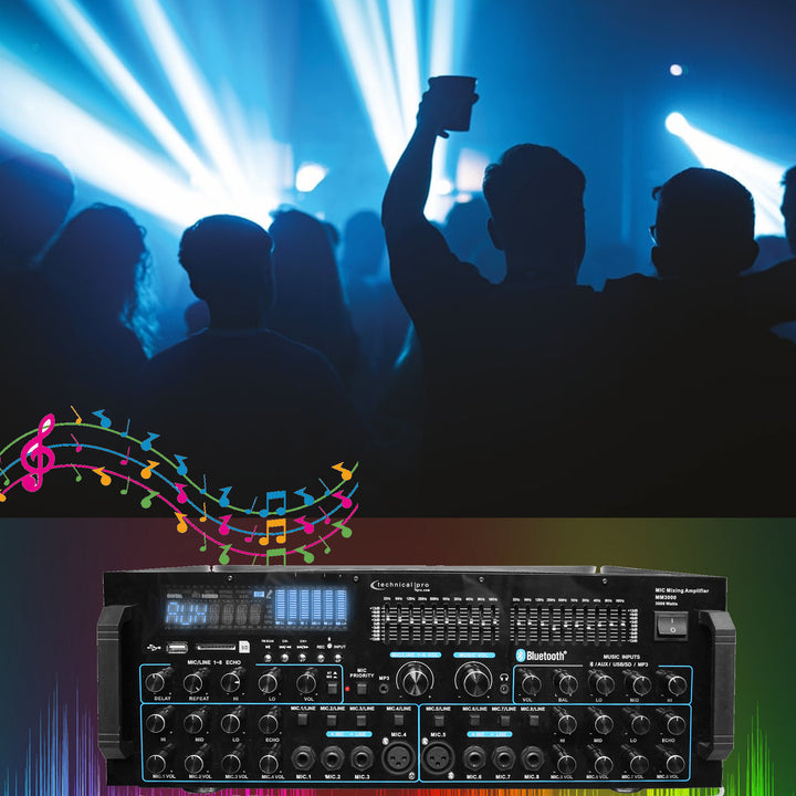 Technical Pro 3000W Mic Mixing Amplifier USB SD Card Bluetooth Dual Equalizer Image 7