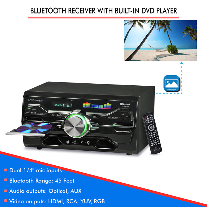 Technical Pro 4000W Bluetooth Home Audio Receiver with DVD Player and Microphone Image 4