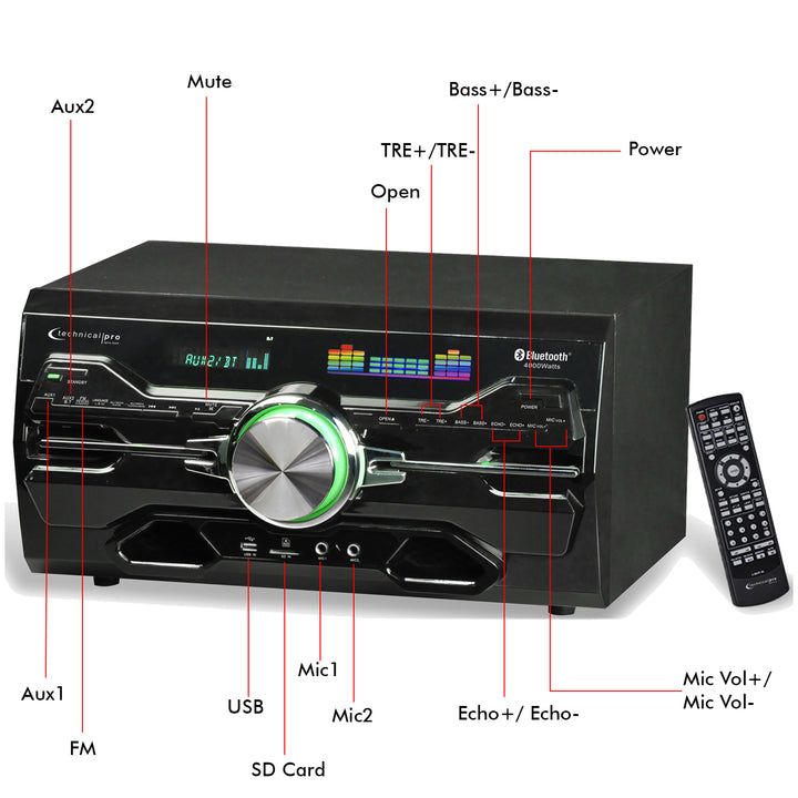 Technical Pro 4000W Bluetooth Home Audio Receiver with DVD Player and Microphone Image 4