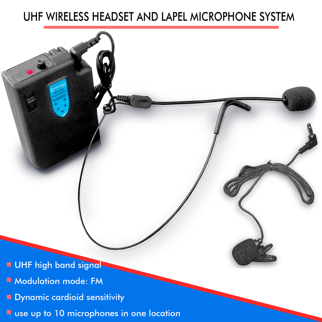 Technical Pro Professional UHF Wireless Headset and Lapel Microphone System With USB Powered Receiverand Rechargeable Image 4