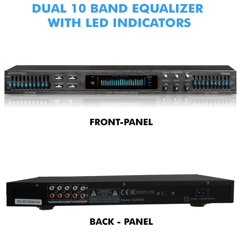 Technical Pro Professional Dual 10 Band Equalizer with Individual LED Indicators Image 2