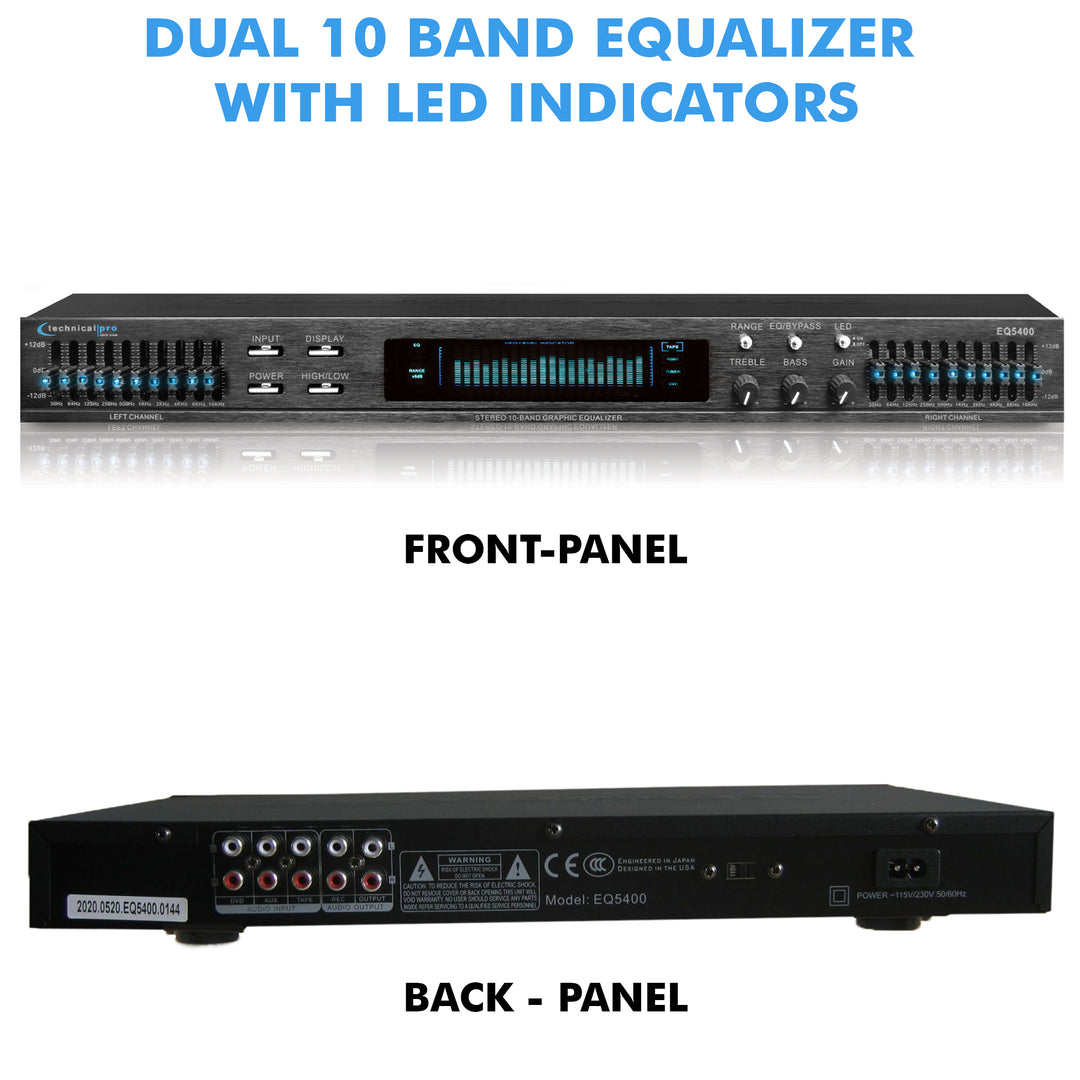 Technical Pro EQ5400 Dual 10 Band Equalizer with LED Indicators and RCA Inputs Image 2