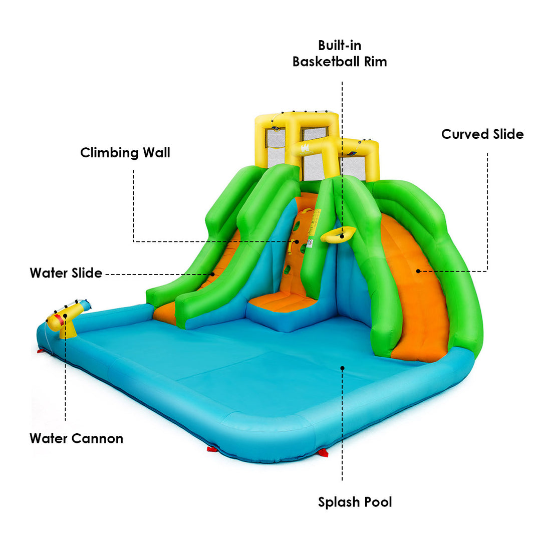 Inflatable Water Park Bounce House w/Climbing Wall Two Slides and Splash Pool Image 4