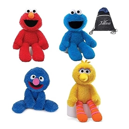 Sesame Street Take Along Set of 4: Elmo Cookie Monster Big Bird and Grover with Myriads Drawstring Bag Image 1