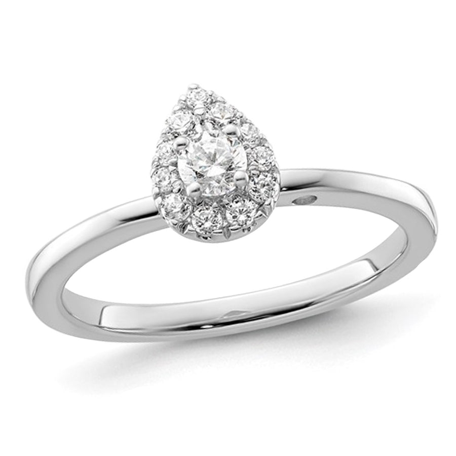 3/10 Carat (ctw I2-I3) Pear Drop Diamond Halo Engagement Ring in 14K White Gold Image 1
