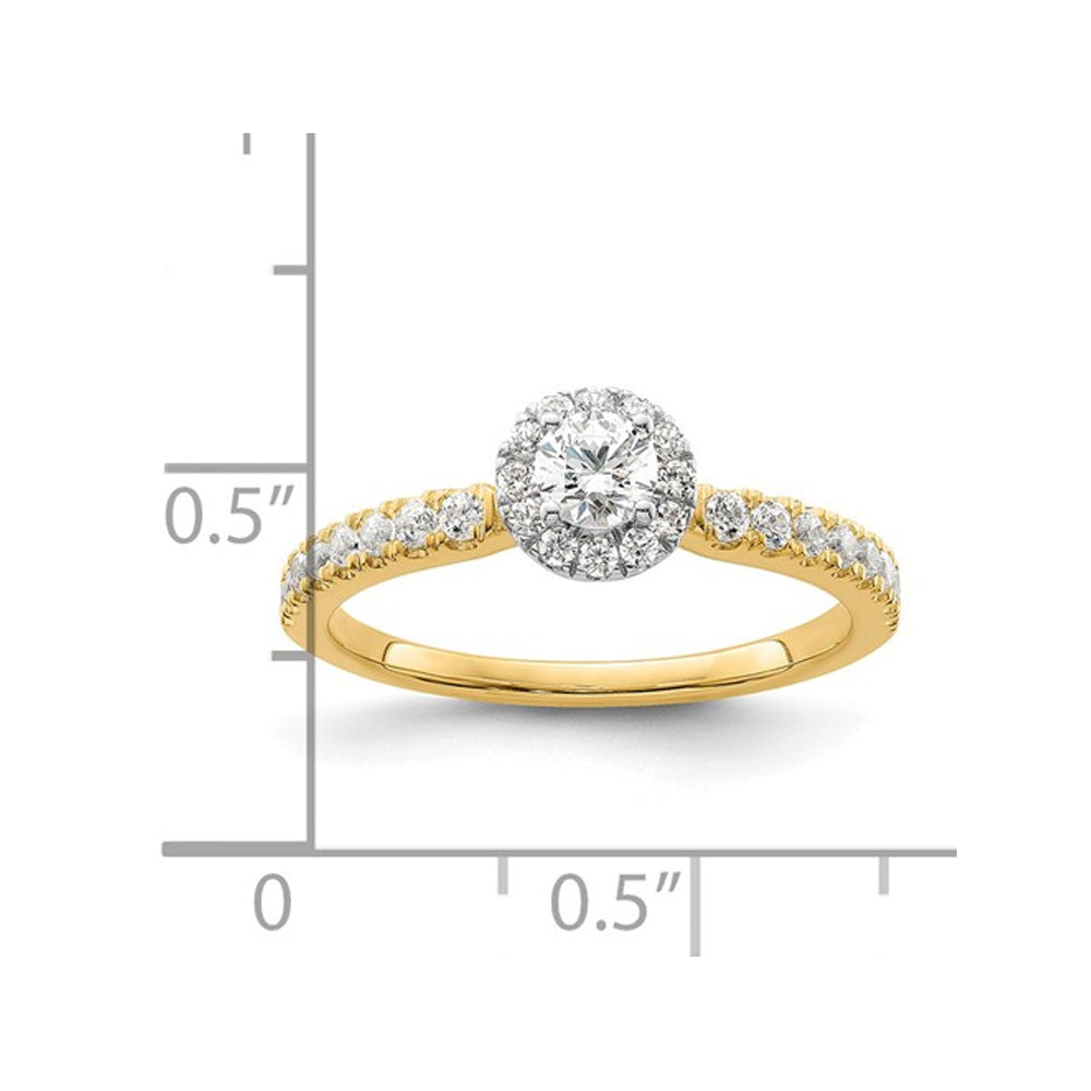 3/5 Carat (ctw I2-I3) Diamond Halo Engagement Ring in 14K Yellow Gold Image 4