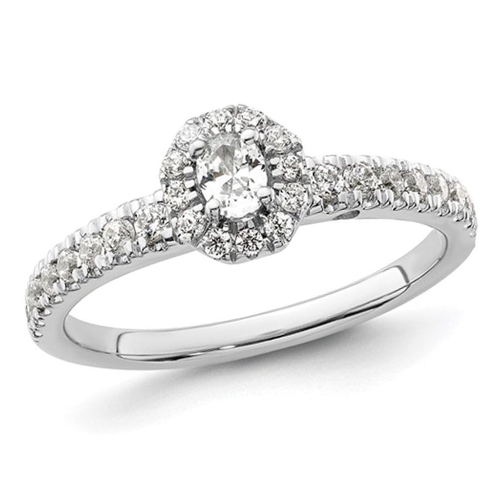 1/2 Carat (ctw I2-I3) Diamond Oval Halo Engagement Ring in 14K White Gold Image 1