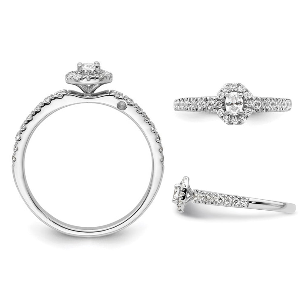 1/2 Carat (ctw I2-I3) Diamond Oval Halo Engagement Ring in 14K White Gold Image 3