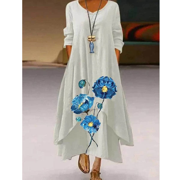 3/4 Sleeve Casual Asymmetric Maxi Dresses Image 4