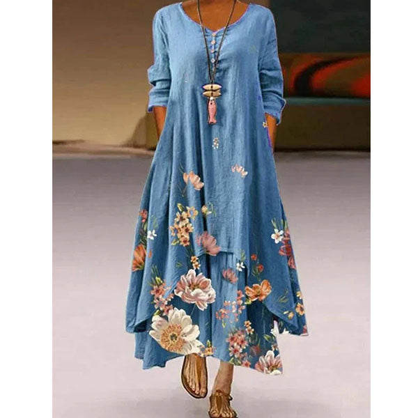 Floral Long Sleeve Crew Neck Casual Maxi Dresses Image 1
