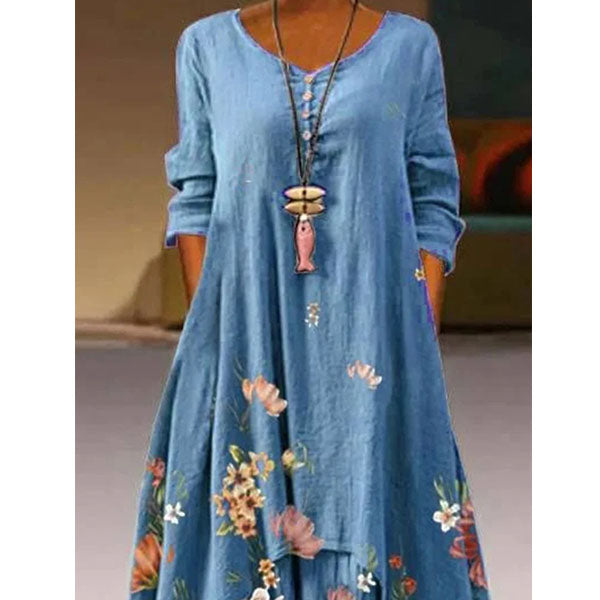 Floral Long Sleeve Crew Neck Casual Maxi Dresses Image 2