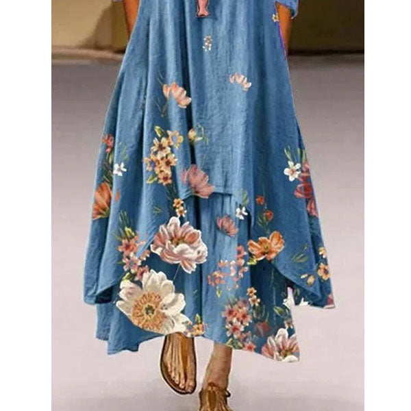 Floral Long Sleeve Crew Neck Casual Maxi Dresses Image 3