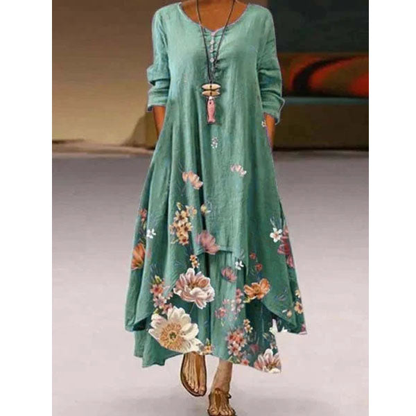 Floral Long Sleeve Crew Neck Casual Maxi Dresses Image 4