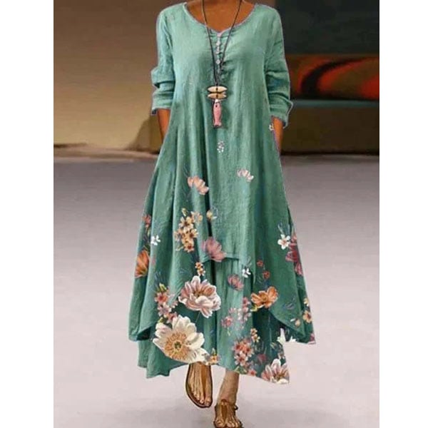 Floral Long Sleeve Crew Neck Casual Maxi Dresses Image 1