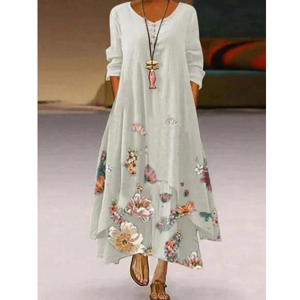 Floral Long Sleeve Crew Neck Casual Maxi Dresses Image 4