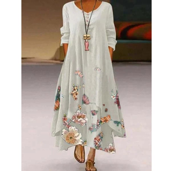 Floral Long Sleeve Crew Neck Casual Maxi Dresses Image 1