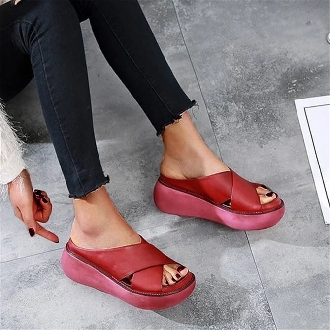 Platform Open Toe Comfy Casual Slide Sandals in 4 Color Choices Image 1