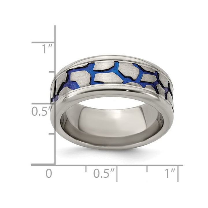 Mens Titanium Blue Adonized Double Grove 9m Band Ring Image 3