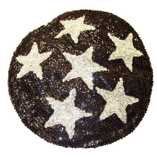 Sequin Beret Style Cap Black Silver Stars Image 1