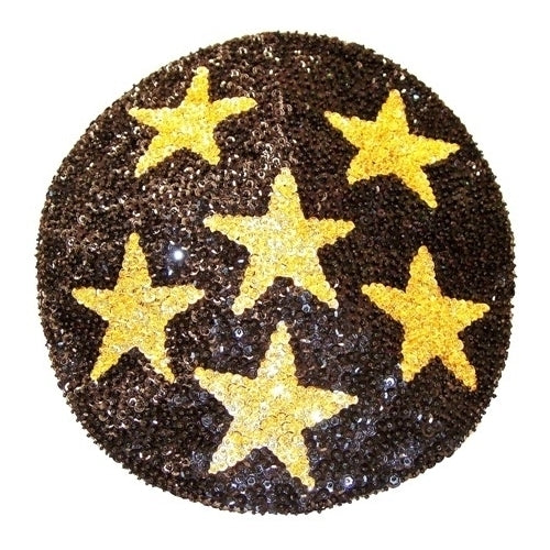 Sequin Beret Style Cap Black with Gold Stars Image 1