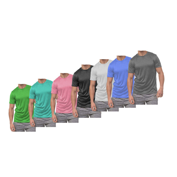 5-Pack: Mens Active Moisture Wicking Dry Fit Crew Neck Shirts Image 1