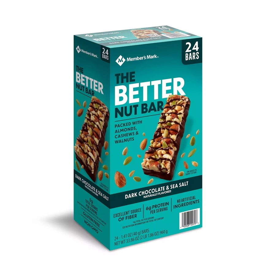 Members Mark The Better Nut Bar Dark Chocolate and Sea Salt 1.4 Oz (24 Count) Image 1