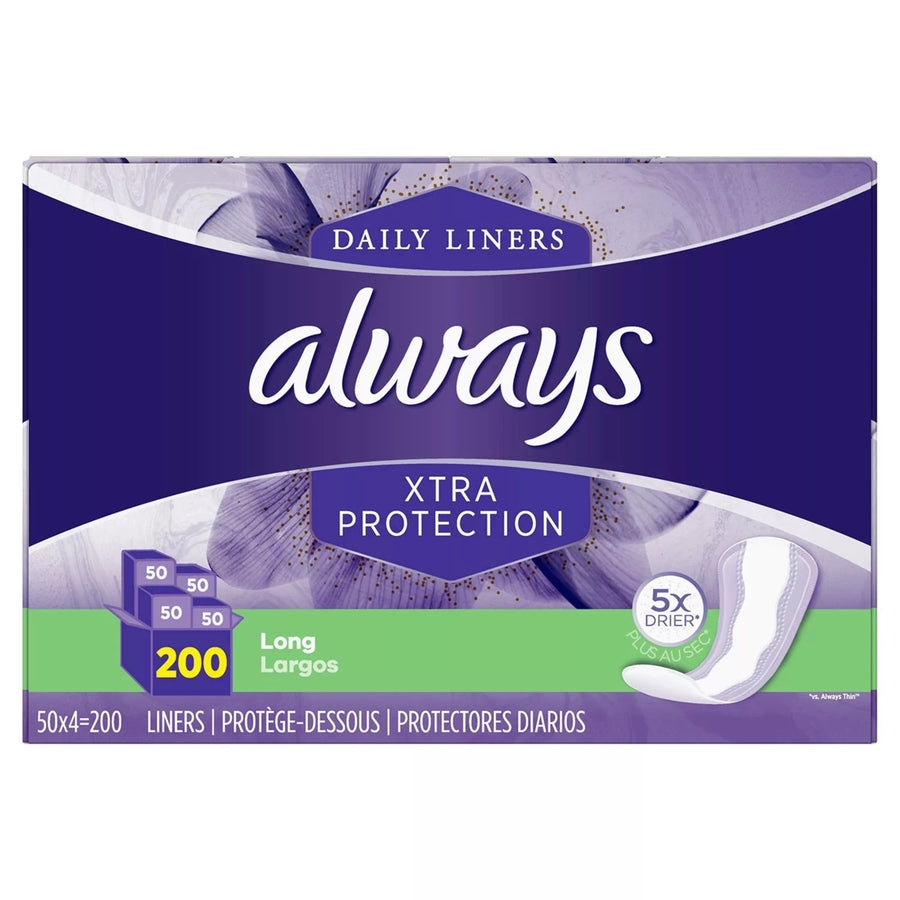 Always Anti-Bunch Xtra Protection Daily LinersLongUnscented (200 Count) Image 1