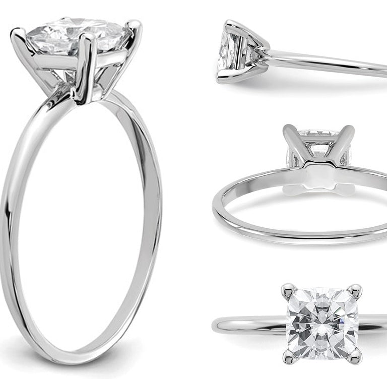 1.00 Carat (1.10 Ct. Look) Cushion Cut Synthetic Moissanite Solitaire Engagement Ring in 14K White Gold Image 4