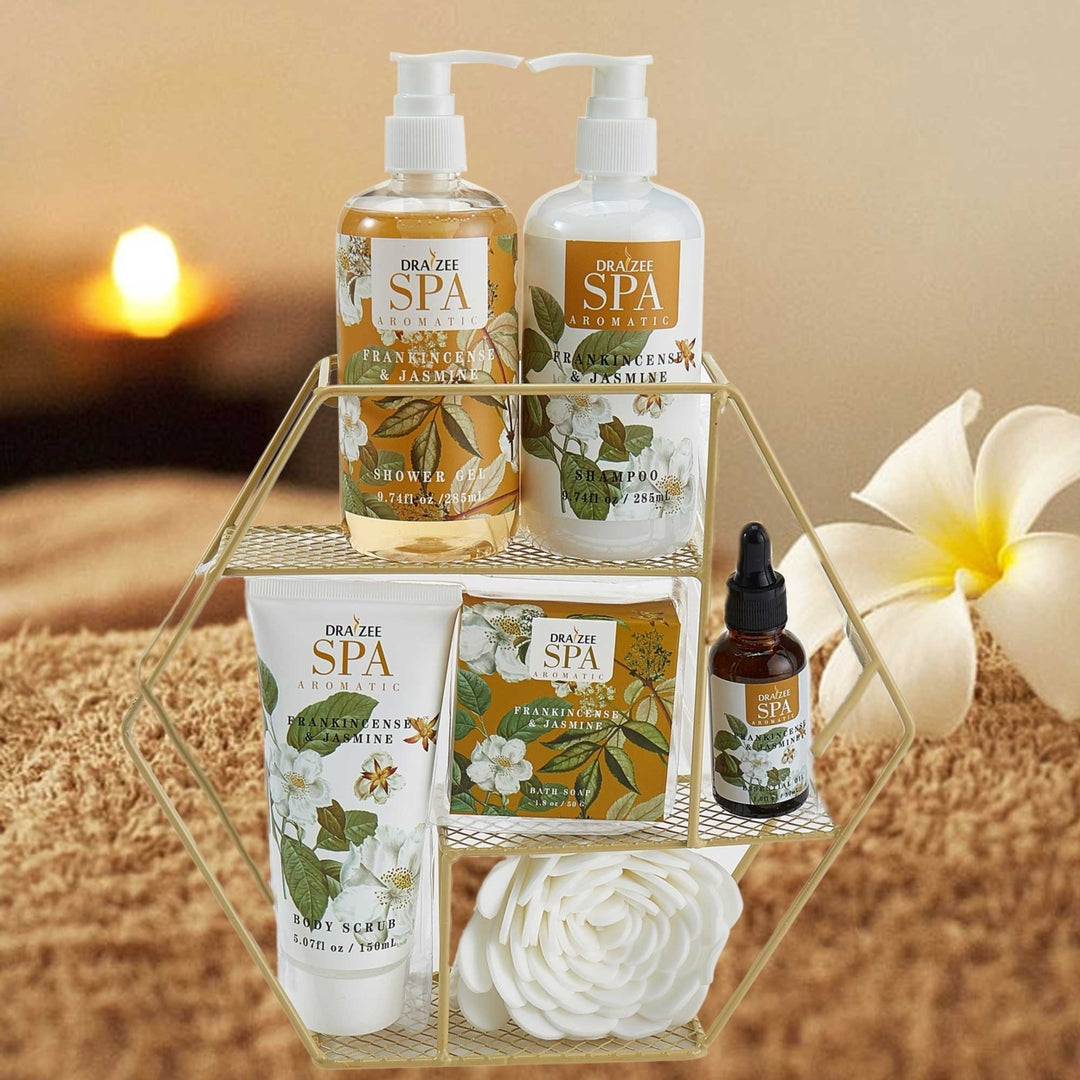 (2 Set) Draizee Bath Gift Set for Girls, Women w/ Frankincense & Jasmine Fragrance 7 Pieces - Shower Gel, Shampoo, Body Image 3