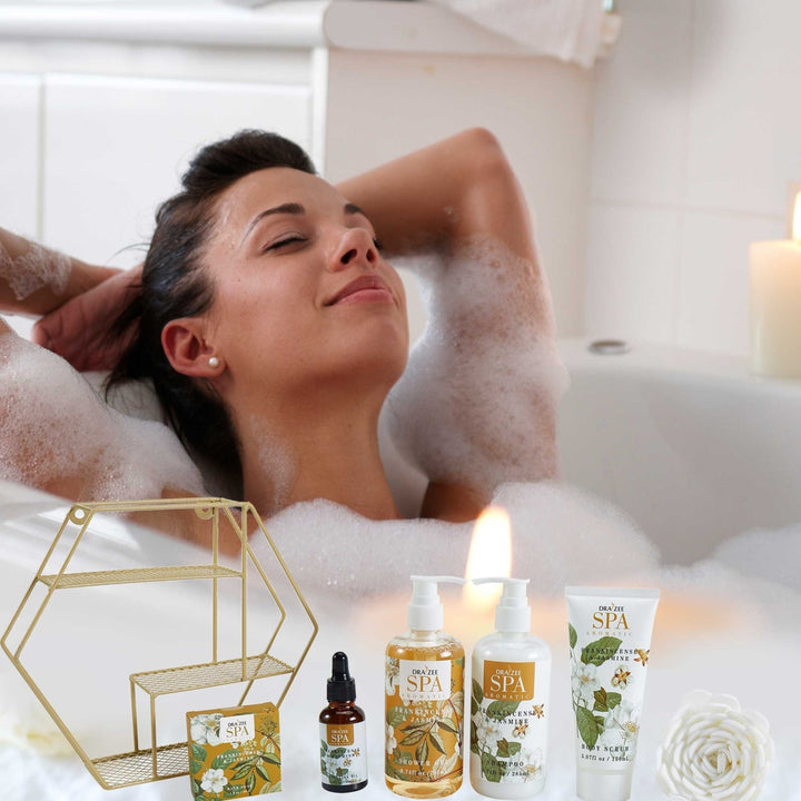 (2 Set) Draizee Bath Gift Set for Girls, Women w/ Frankincense & Jasmine Fragrance 7 Pieces - Shower Gel, Shampoo, Body Image 4
