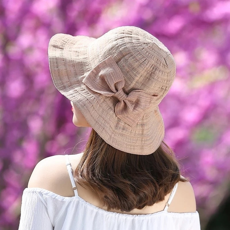 Summer Bowknot Big Eaves Sunshade Fisherman Hat Ladies Image 1