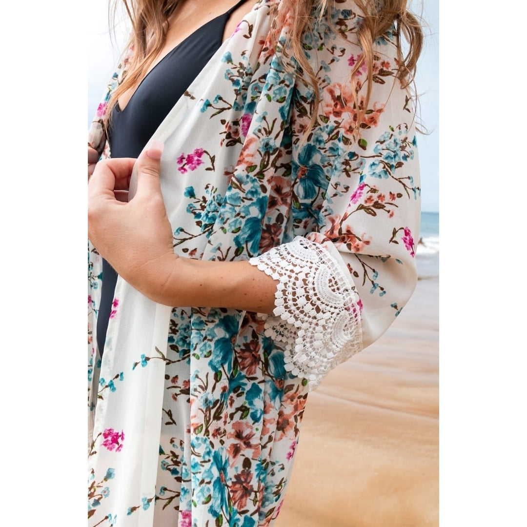 3/4 Sleeve Loose Printed Chiffon Cardigan Image 4